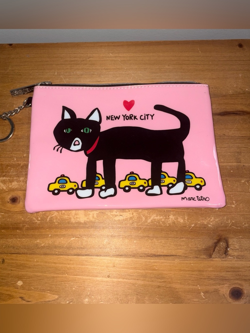 Marc Tetro Pink 'New York City' Black Cat Zip Pouch